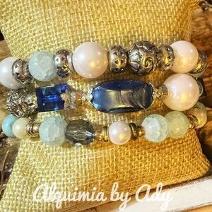 Alquimia Silver and Blue quartz Gemstone Bracelet Trio